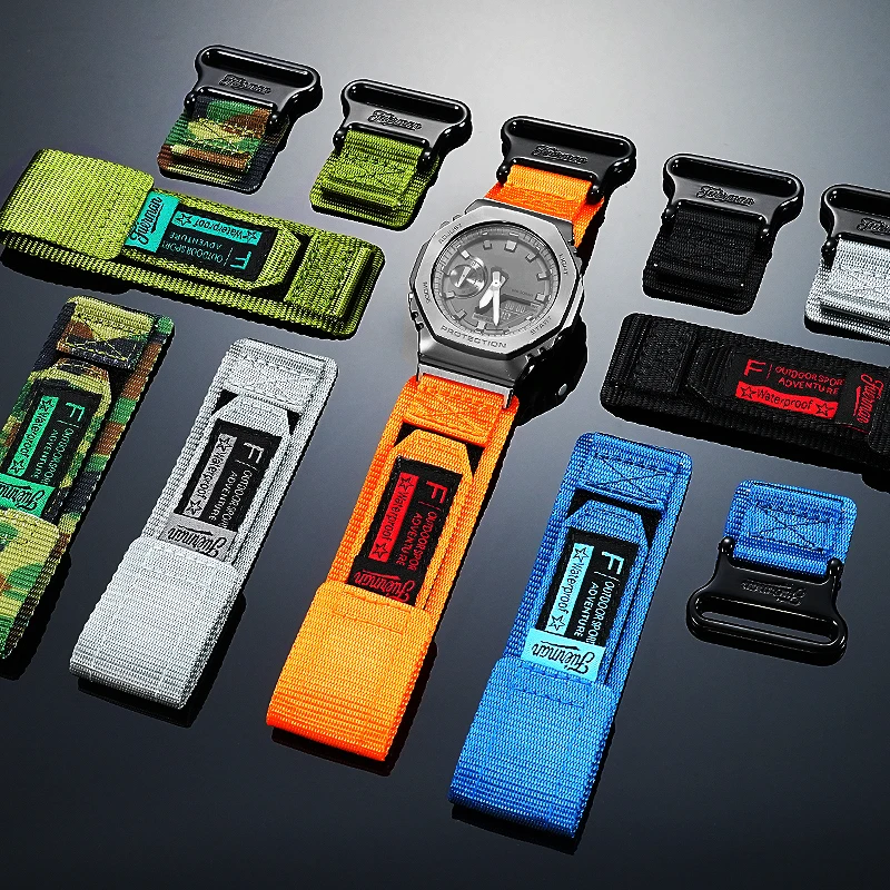 حزام ساعة قماش من النايلون لـ Casio G-Shock GM-2100/GBM-2100/GA 2100 Octagon 'Oak' Model، حزام بديل على الطراز العسكري
