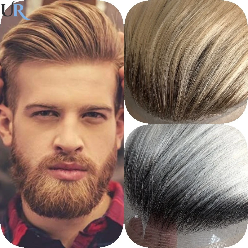 

Ombre Blond Toupee For Men Lace And PU Men's Toupee Human Hair Lace Front Wig Male Hair Systems Unit Natural Hairline Man Wig