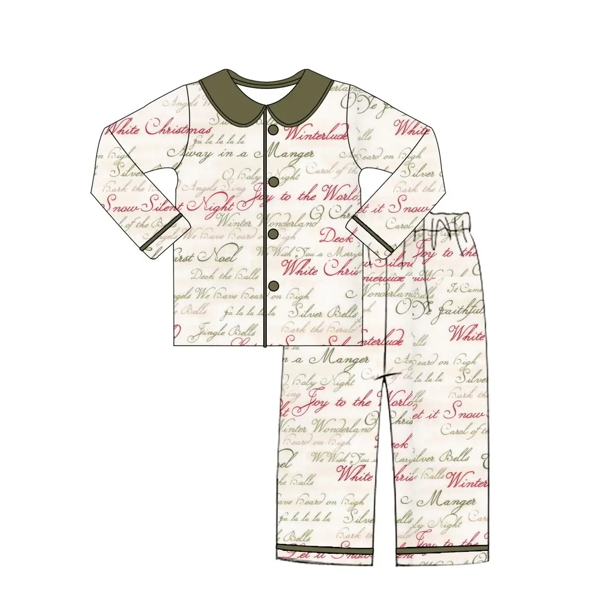 Merry Christmas Red and Green Letter Print Boys and Girls Long-Sleeve Top and Pants 4-Piece Boutique Set