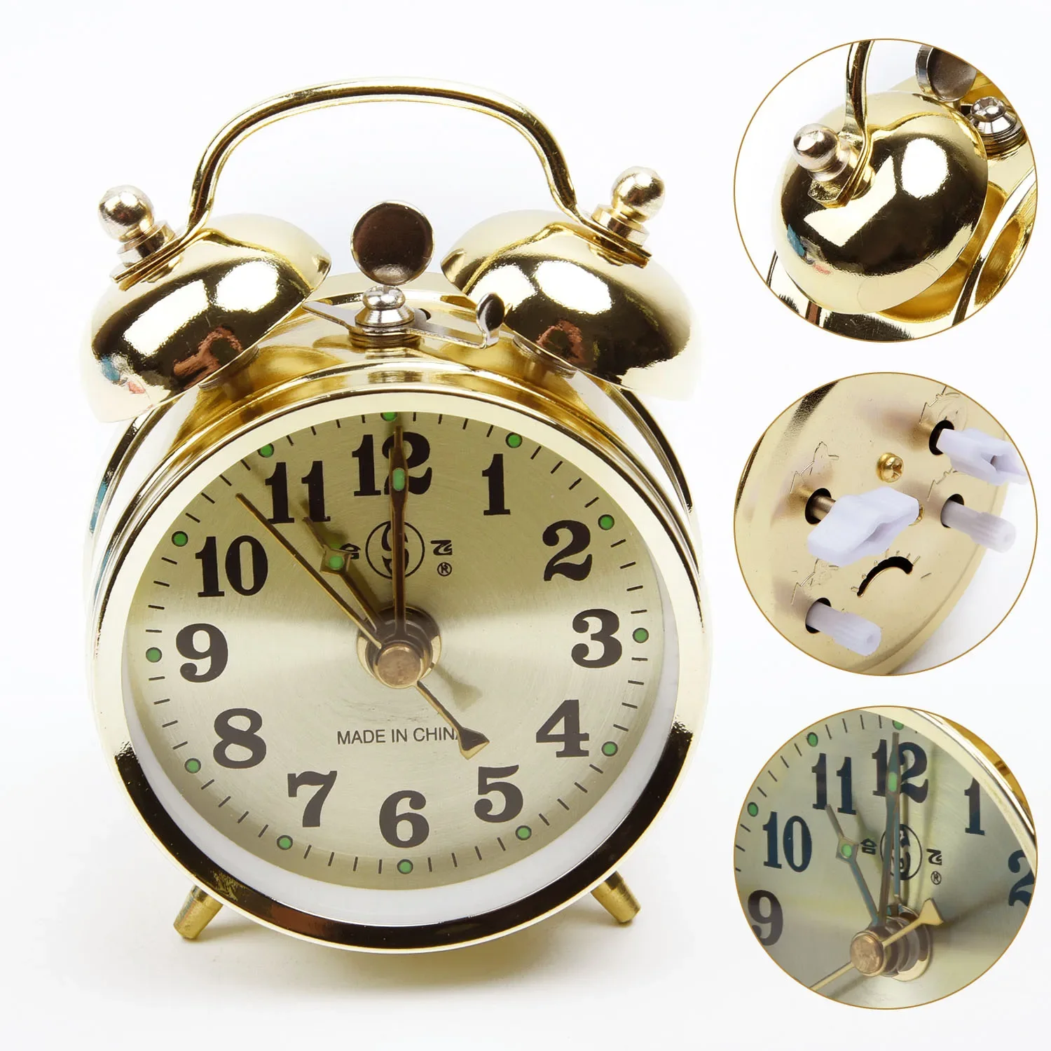 Vintage Retro Mechanical Wind Up Alarm Clock 7cm Gold Metal Bell Tabletop Desk Room Decor Gift Collectible 1PC