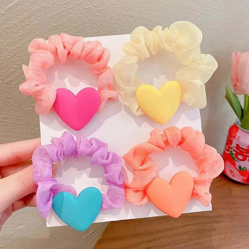 Oaoleer Solid Color Heart Elastic Scrunchie Hair Ties Rubber Bands Women Girls Children Hair Scrunchies Holder Hair Accessories