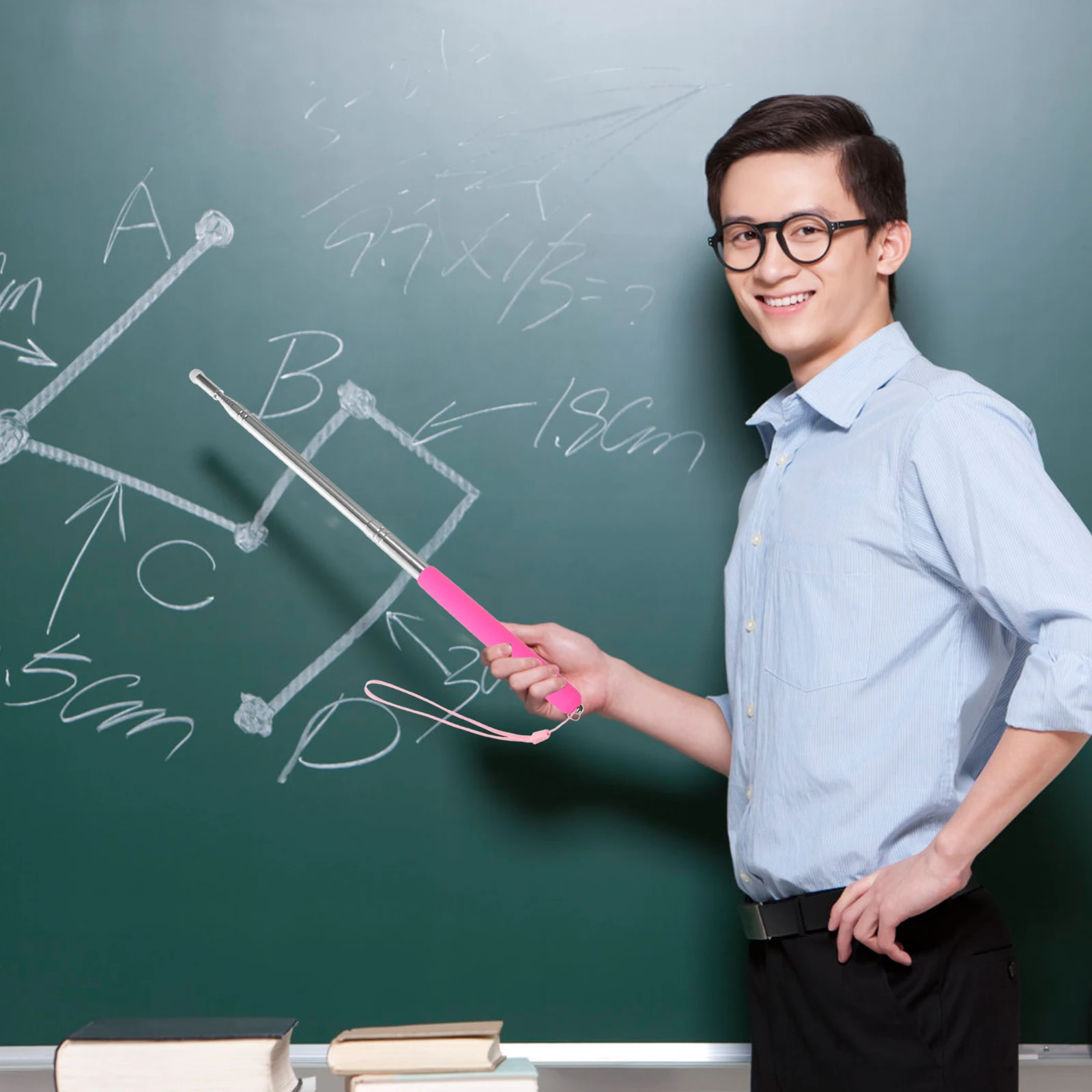 

Whiteboard Teaching Aids 1M Retractable Teacher Pointer Stick Cotton Rope ange Capacitive Head Extendable Rod for Classroom