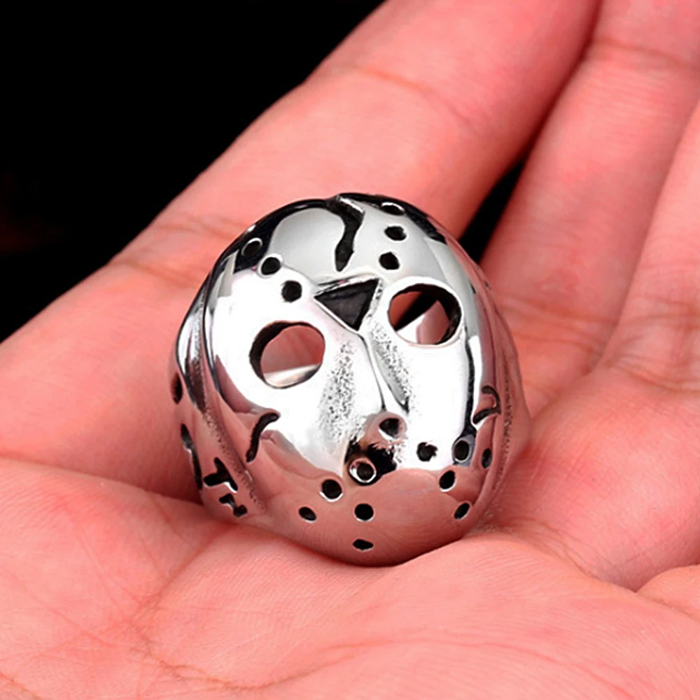 Fashion Unique Jason Mask Ring for Male Boy Punk Hip Hop 316L Stainless Steel Rings Motorcycle Amulet Jewelry Gift Wholesale