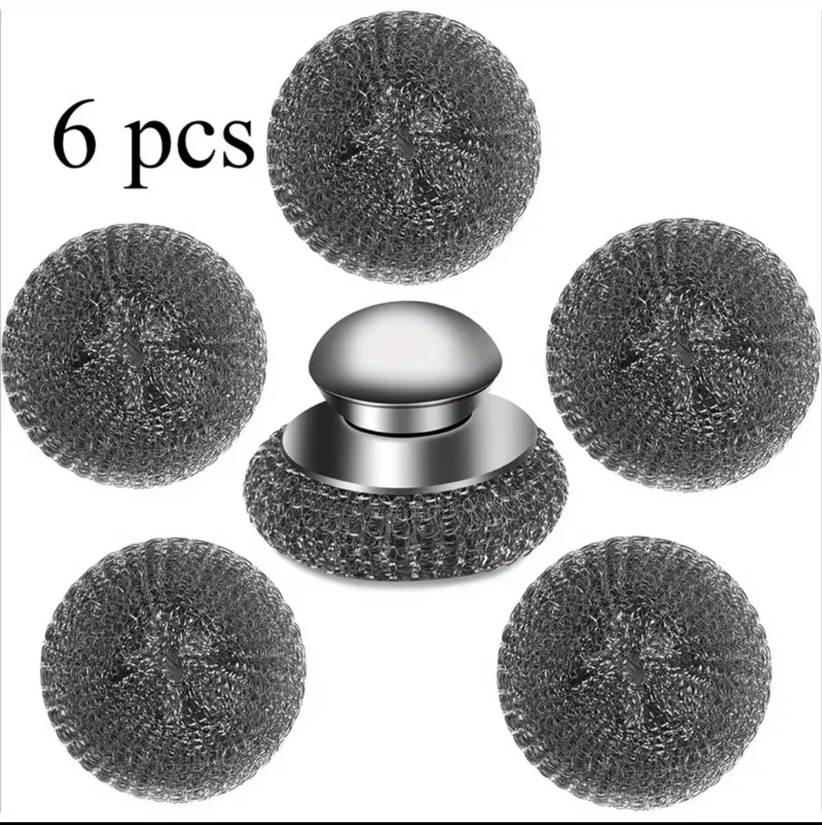 

5/1Pcs Kitchen Stainless Steel Pot Brush with Handles Dishwashing Wire Ball Heavy Duty Metal Scrubber Home Pot Pan Cleaning Tool
