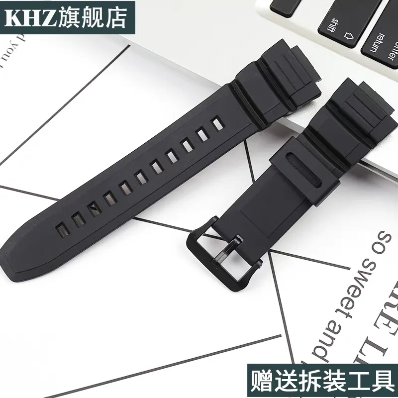 16 مللي متر الرجال الراتنج حزام (استيك) ساعة اكسسوارات ل كاسيو MCW-100H 110H W-S220 HDDS100 5434 حزام ساعة اليد المرأة المطاط الرياضة معصمه #1