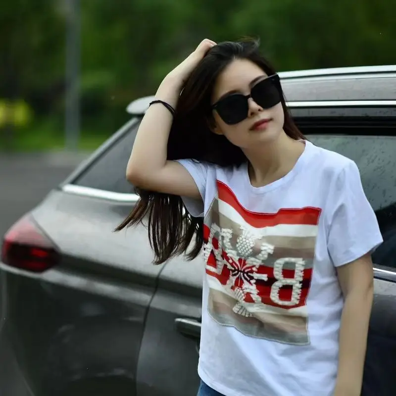 

High-End French Luxury Classic Round Neck Three-Dimensional Jacquard Embroidery Thin Versatile Knit Short-Sleeve Top