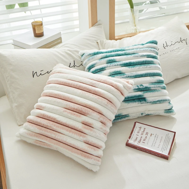 

PV Plush Headboard Cushion Cute Pillow Soft Bag Geometric Tie Dye Stripe Square Sofa Backrest Cushion with Pillow Core