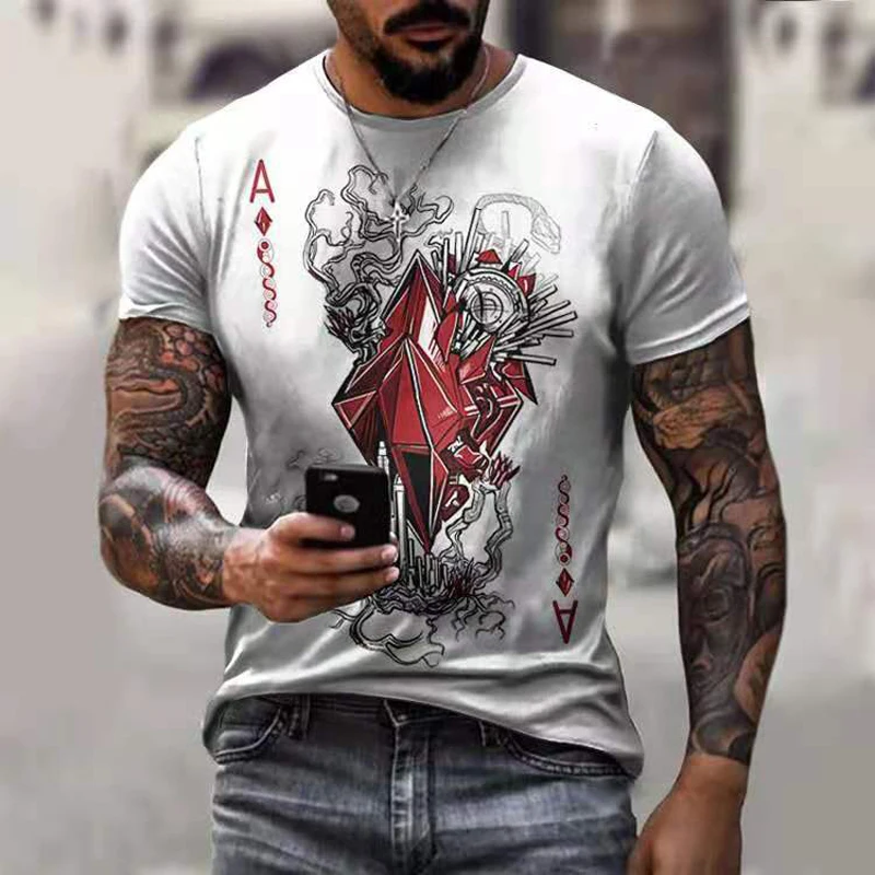 Spades Poker A 3D printed T-shirt men's casual oversized T-shirt comfortable and breathable top Terror Skull Poker short sleeves