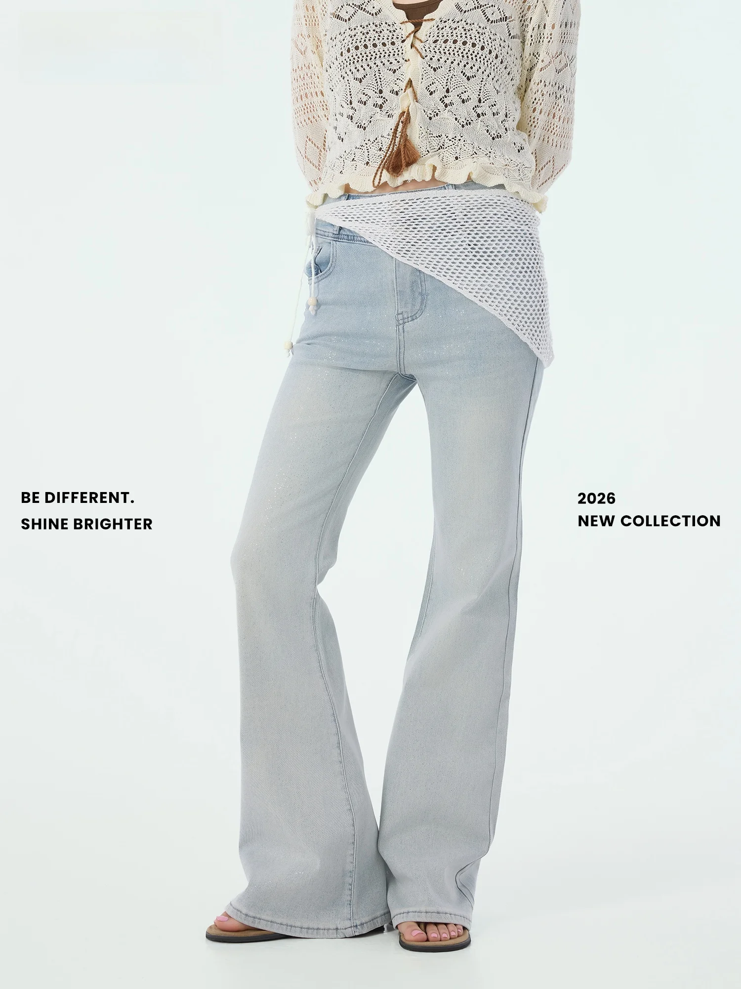 

Didimax High Waist Knitted Bell Bottom Jeans Sparkling Diamond Ladies Summer Fashion Cotton Stretchy Natural Waist Zipper Clo...