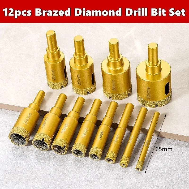 

6-35mm Hole Saw Kit with Hand Tools, Granite, Tile, Ceramic12pcs Diamond Drill Bit Set for Glass, Marble & Stone