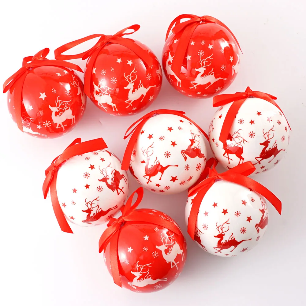 

Christmas Ball Tree Hanging Ornaments Santa Snowman Pattern Red White Ball for Xmas Tree Decor Holiday Party Wedding Decoration