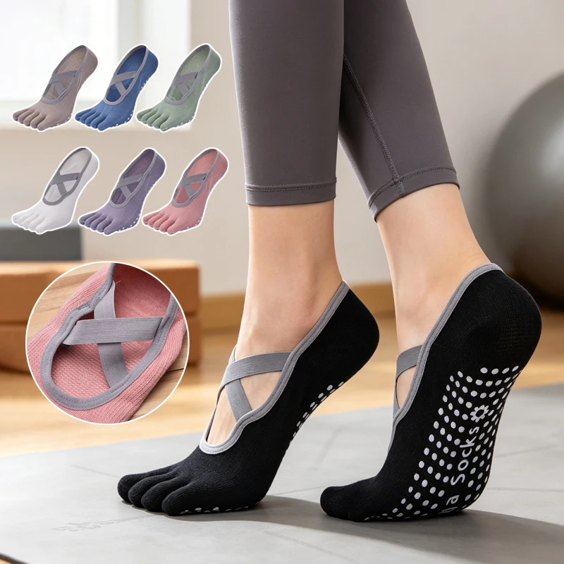 Damen Yoga-Socken mit fünf Zehen, atmungsaktiv, rutschfest, mit Bandage, Pilates-Socken, für Damen, Fitness, Workout, Ballett, Tanz, Sport, Bodensocken