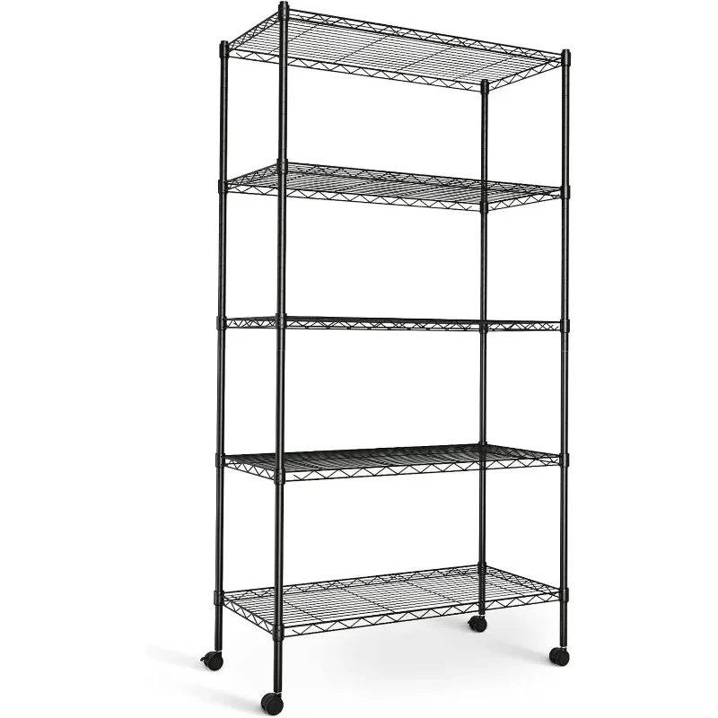 Heavy-duty Adjustable Metal Shelf With Wheels, Suitable For Garages, Kitchens, Storage Rooms, Laundry Rooms And Offices. Easy To Assemble.