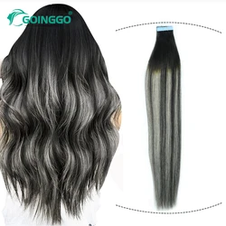 Goinggo-Fita reta na extensão do cabelo humano, preto natural, cabelo destacado, qualidade do salão, adesivo de trama da pele, cinza P1B