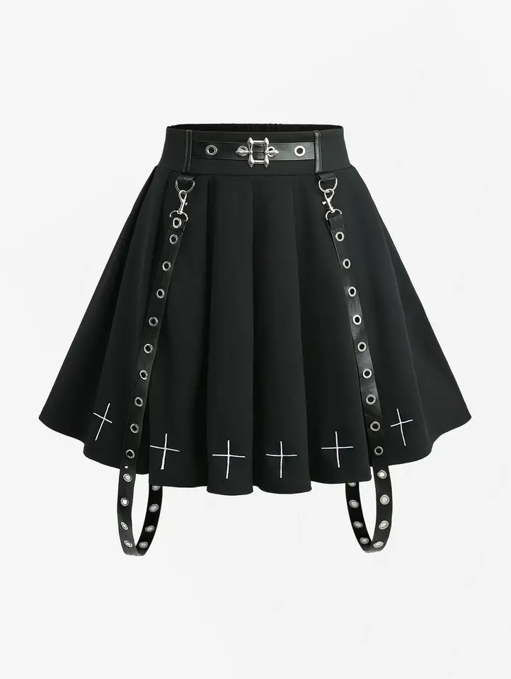 ROSEGAL-Plus Size Zipper Mini Skirts for Women, Black Streetwear
