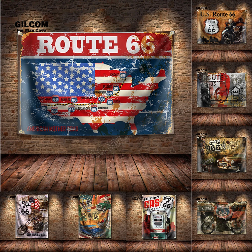 Route 66 US Mother Highway Repair Retro Banner Flag Service  Poster Wall Art Decor AD Vintage Sign  Man Cave Garage Pub Club Bar