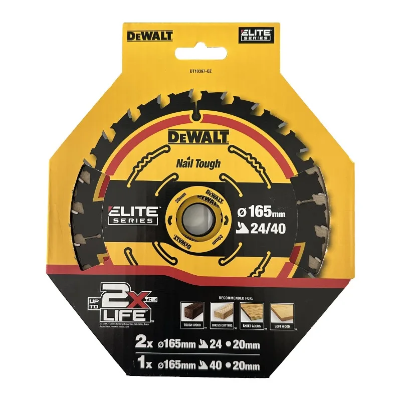 DEWALT DT10397-QZ 165MM CIRCULAR SAW BLADE ELITE SERIES: ELITE Circular Saw Blade 2x165MM 24T 1x165MM 40T 3PACK