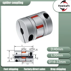 Spider couple 1PCS D40L50 Flexible plum clamp Motorcoupler shaft size CNC Jaw shaft coupling/8/10/12/14/16/18/20/22mm