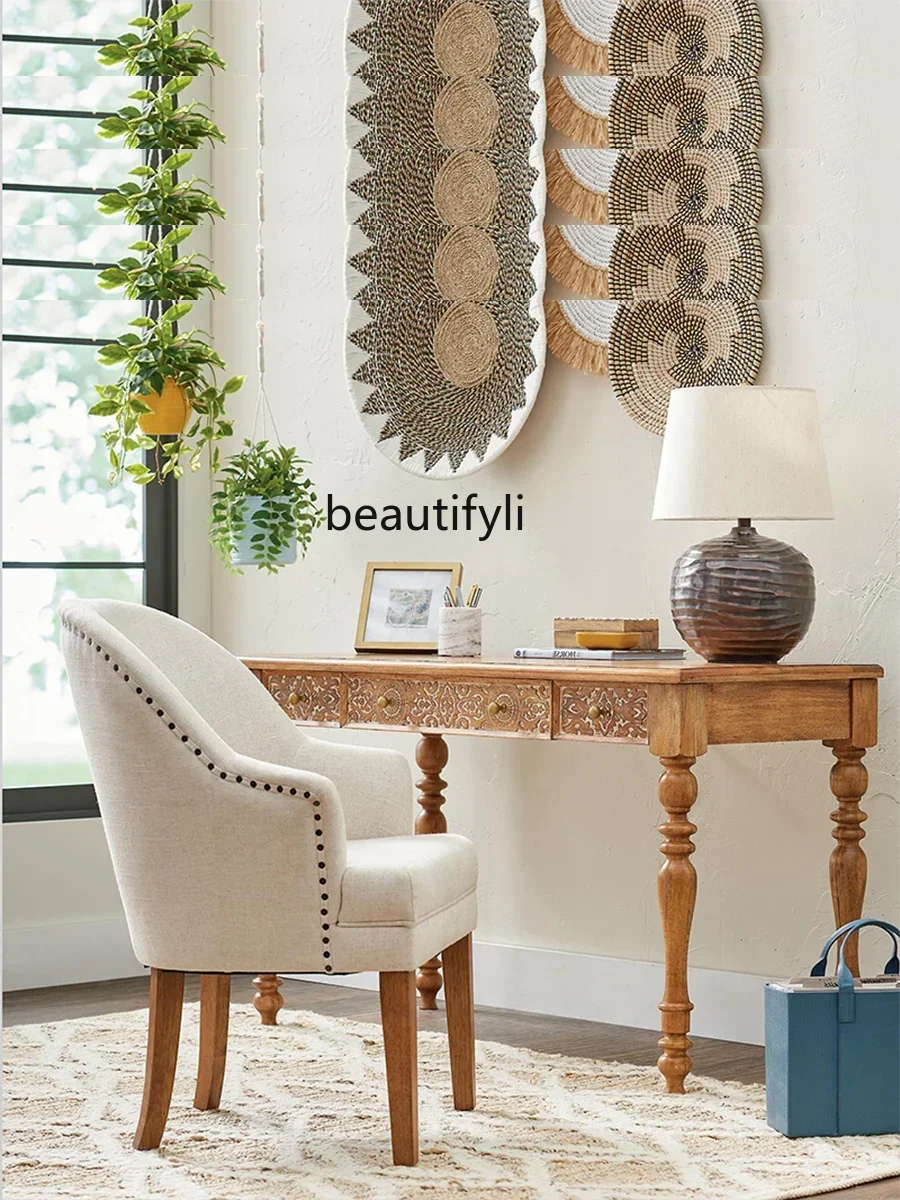 K185 Retro Solid Wood Computer Desk Student Study Desk Wood Carved Japanese Simple Desk