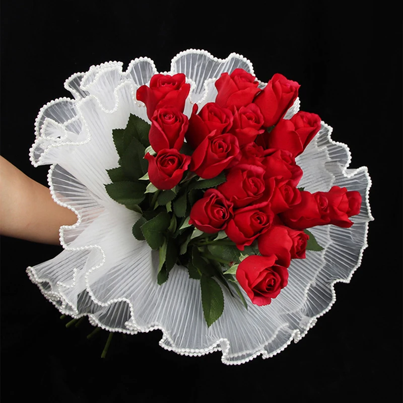 Flor fresca que envolve o papel de malha enrugado ondulado rede fio loja de flores suprimentos decoração de aniversário do casamento 30cmx4.5 jardas
