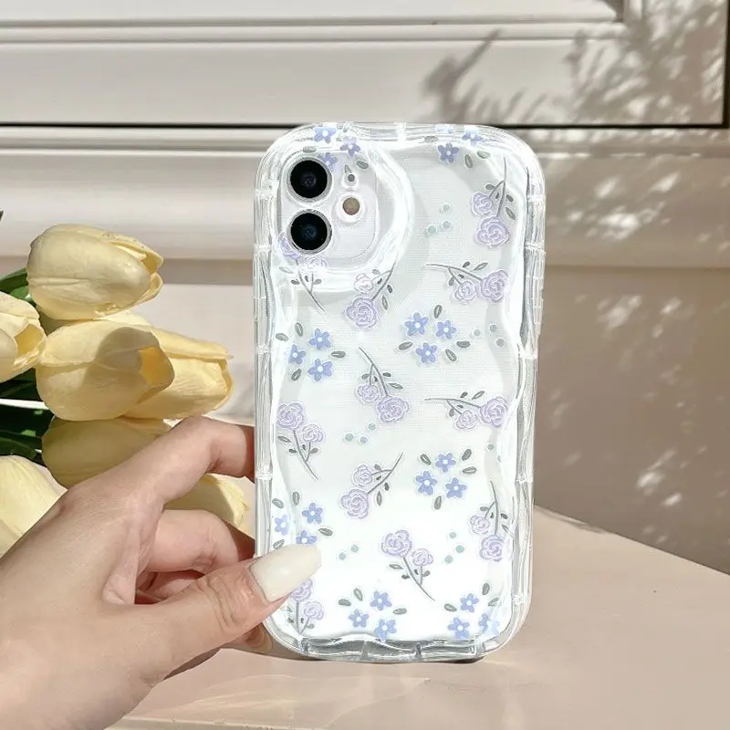 Clear Flower Case For VIVO Y22S Y36 Y76 Y02S Y17S Y21 33S Y21S Y35 Y15S Y15A Y01 Y16 Y20 V21E V29E V25 V23 V27 Pro Wavy Cover