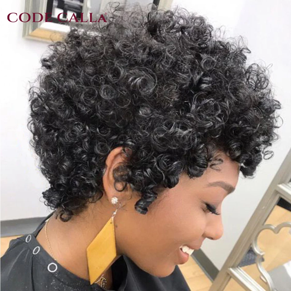 Codecalla Pixie Cut Bob Wig Indian Short Bouncy Curly Hair Wigs Pre-plucked Pixie Cut Curly Wig 13x1 Transparent Lace Front Wigs