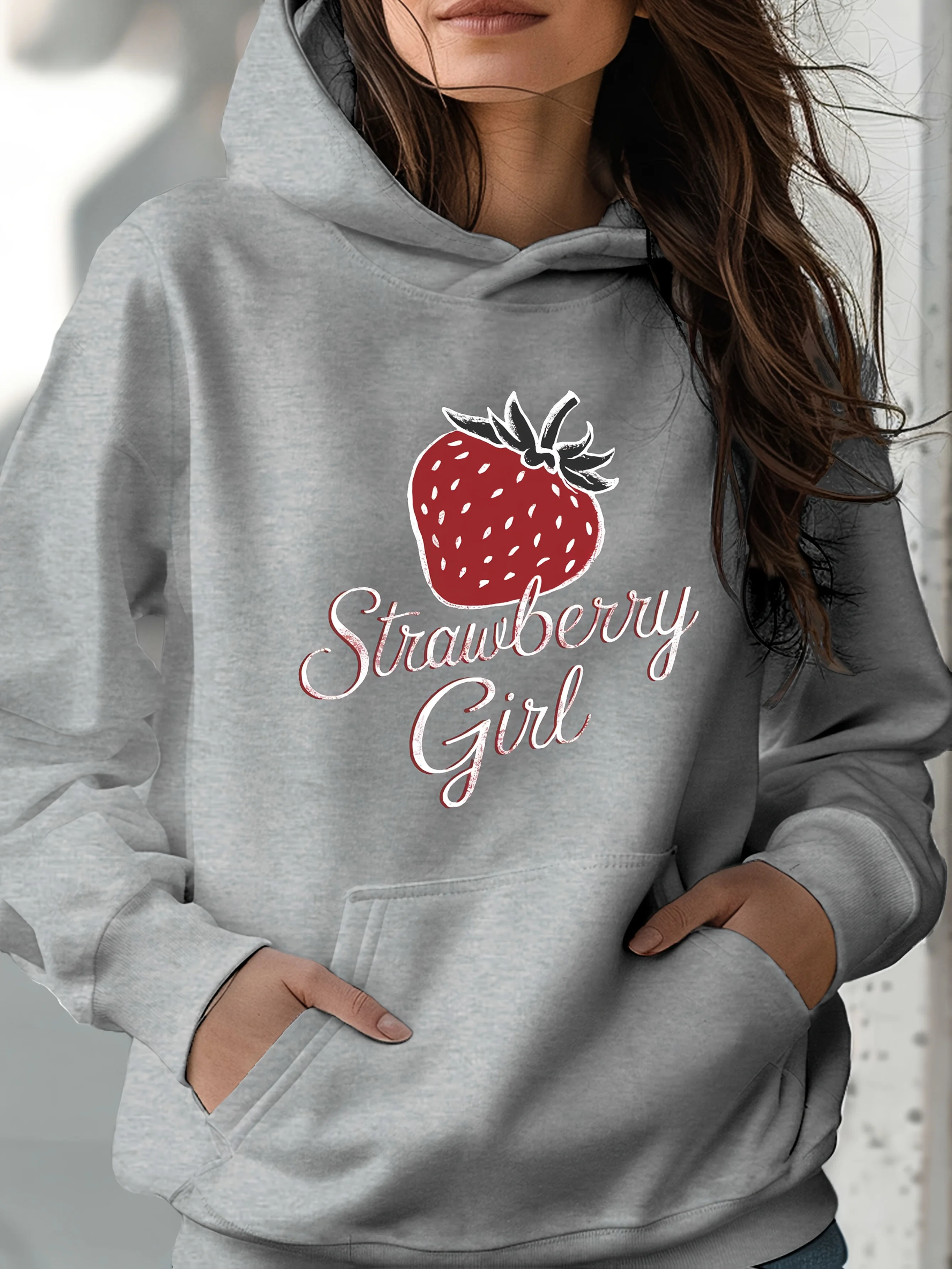 

Strawberry Girl Print 2025 Autumn Winter Simple Design Women's Hoodie Top Long Sleeve Casual Women's Sweatshirt Clothing