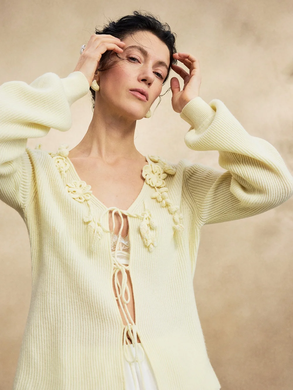 

Кардиган Mannala из мериносовой шерсти ручной вязки с цветочным узором, V-образным вырезом, поясом, длинными рукавами, стандартный крой, весенний