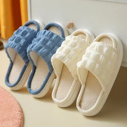 Linen Slippers with Four Seasons Thick Soles Home Fabric Cool Slippers Indoor Couples Stepping on Feces Cotton Linen Slippers