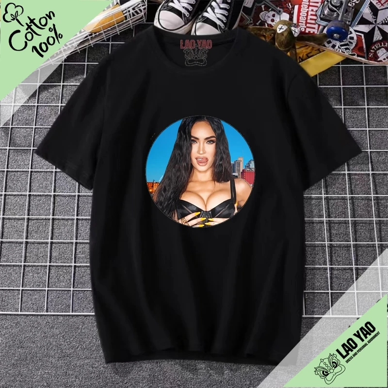 Aktorka filmowa Y2k ubranie Megan Fox Streetwear 100% bawełniane T-shirt z krótkim rękawem męskie koszulki męskie