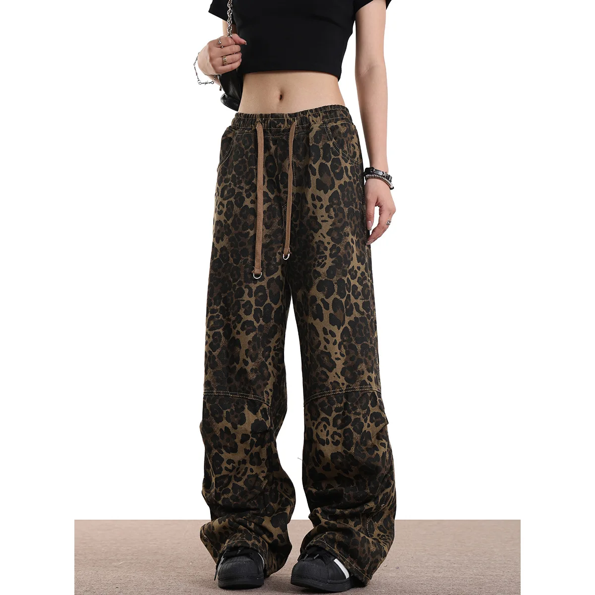 2025 leopard print pants women's American sweatpants spring straight hip-hop hip-hop hiphop tide brand tooling casual trousers