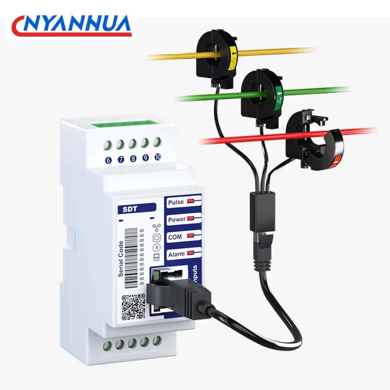 Three Phase Micro Rail Power Analyzer Smart Meter SDT620 RS485 With 3 External Split Core 20A 40A 60A 100A 200A