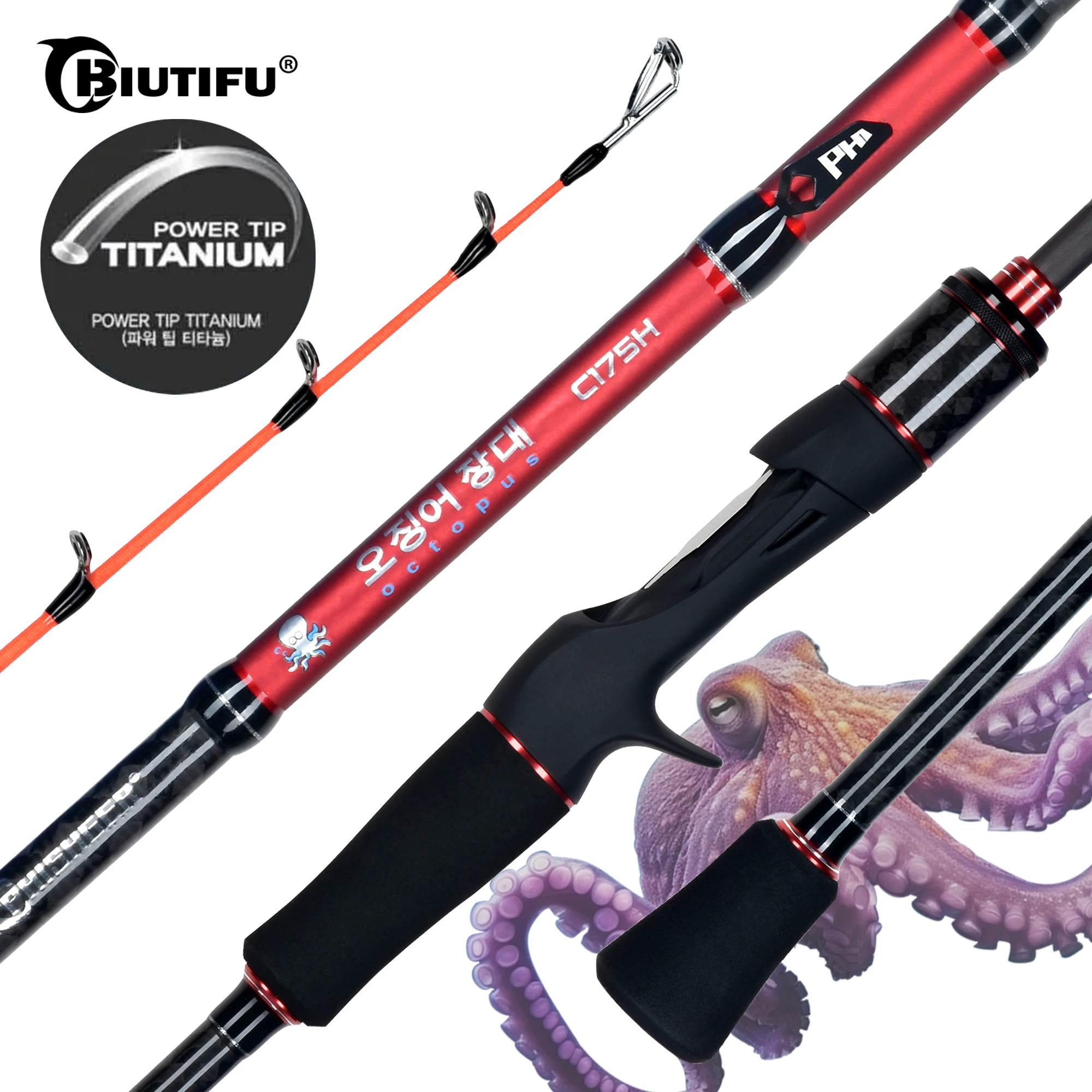 

BIUTIFU Titanium Tip Octopus Casting Jigging Fishing Rods 1.75m Power M/H 20-120g T1000 Carbon High Quality Lure Squid Boat Pole