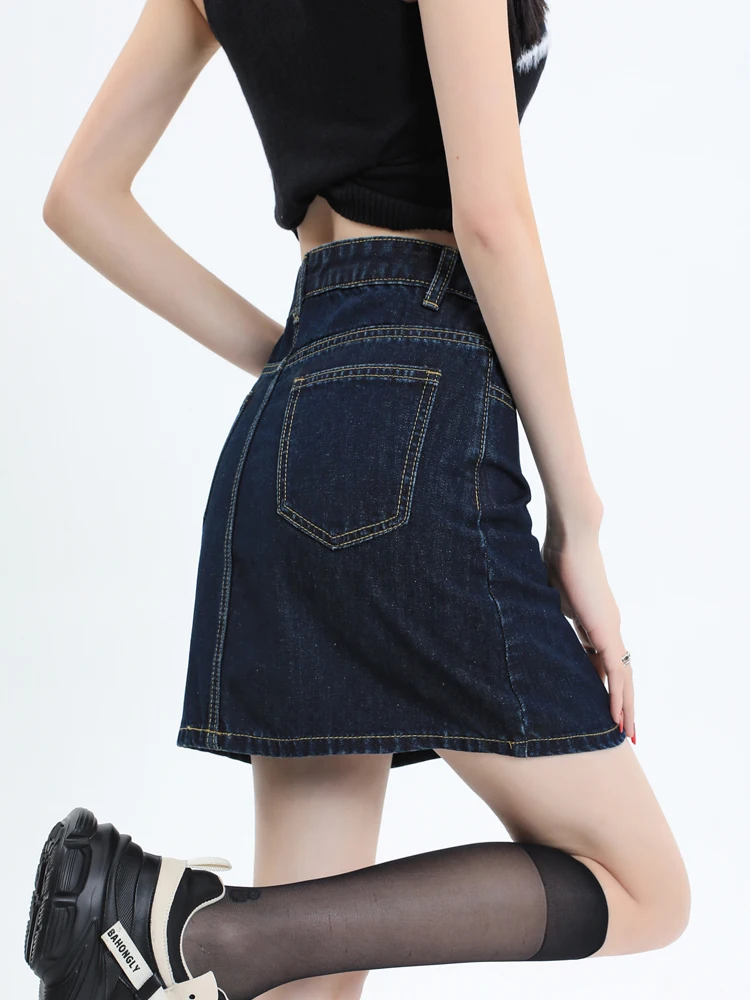 

High Waist Denim Skirt Women's plus Size Conceal Hip ape Slim A-Line ort Skirt Korean Sle Commute Vintage Button Z...