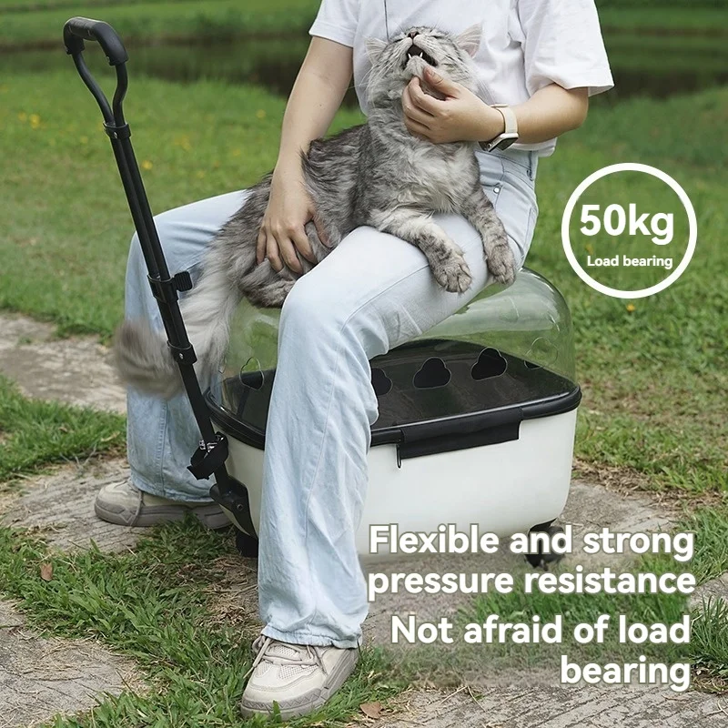 Contracted Design Flexible Push-pull Acrylic Transparent Breathable and Portable Cat Travel Bag Pet Trolley Suitcase With Wheels