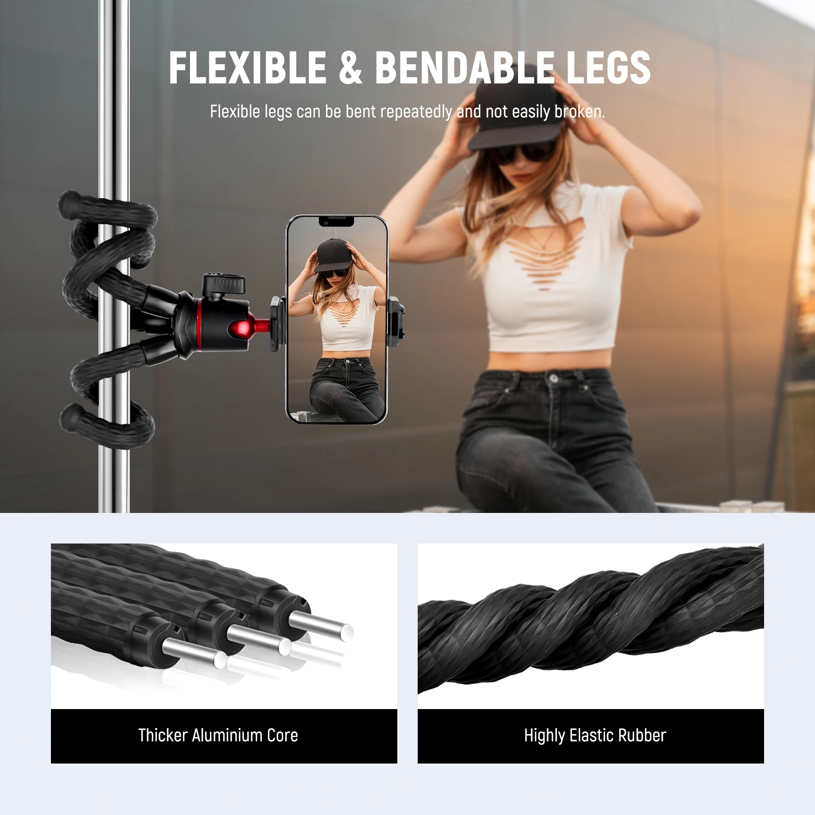 NEEWER Mini Flexible Camera Tripod Stand with Action Camera Mount Adapter for Hero 12 11 10 9 Vlog Phone Tripod for iPhone