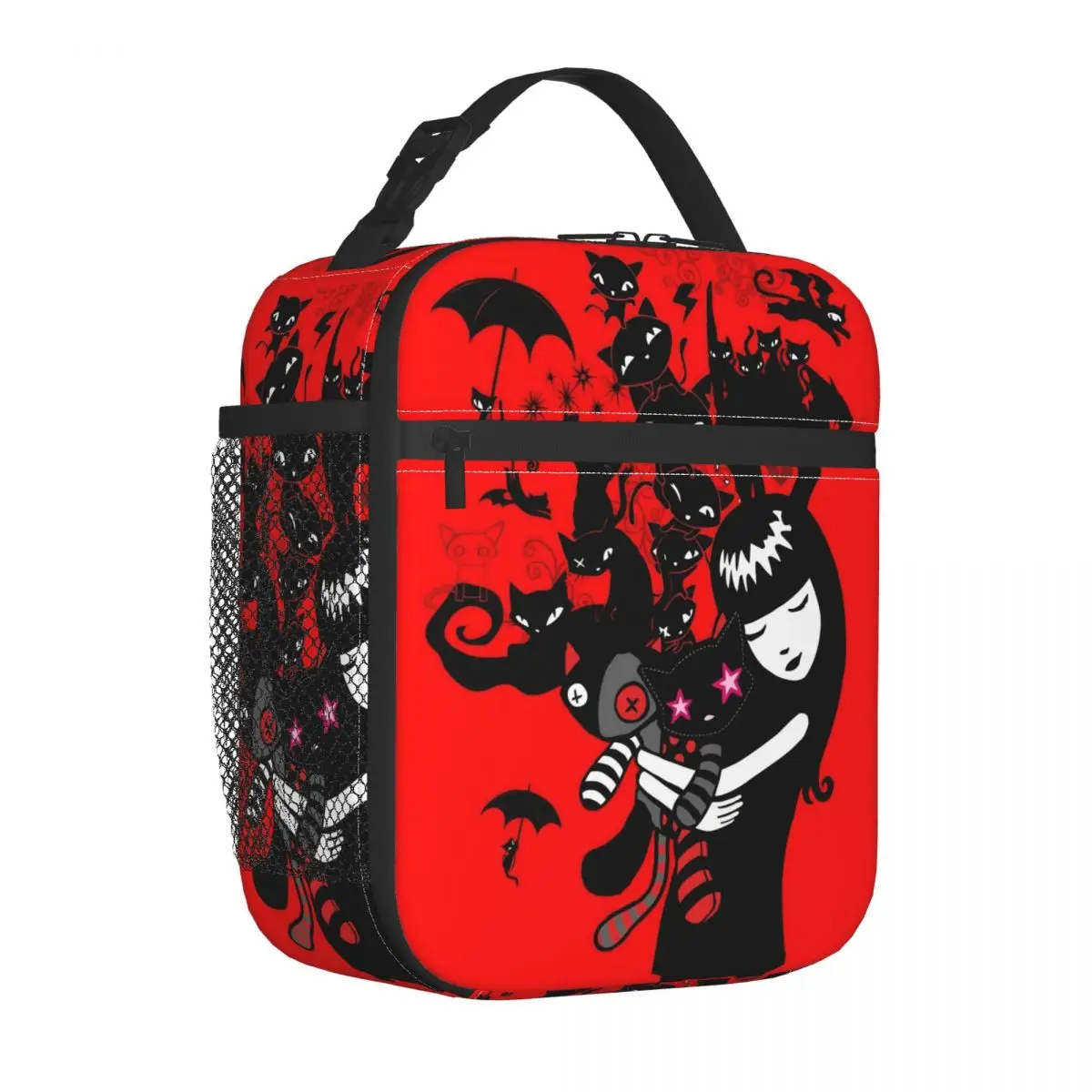 Cartoon E-Emily The Strange With Cats Insulated Lunch Bag Cooler Bag  Meal Container Leakproof Lunch Box Tote Work Travel