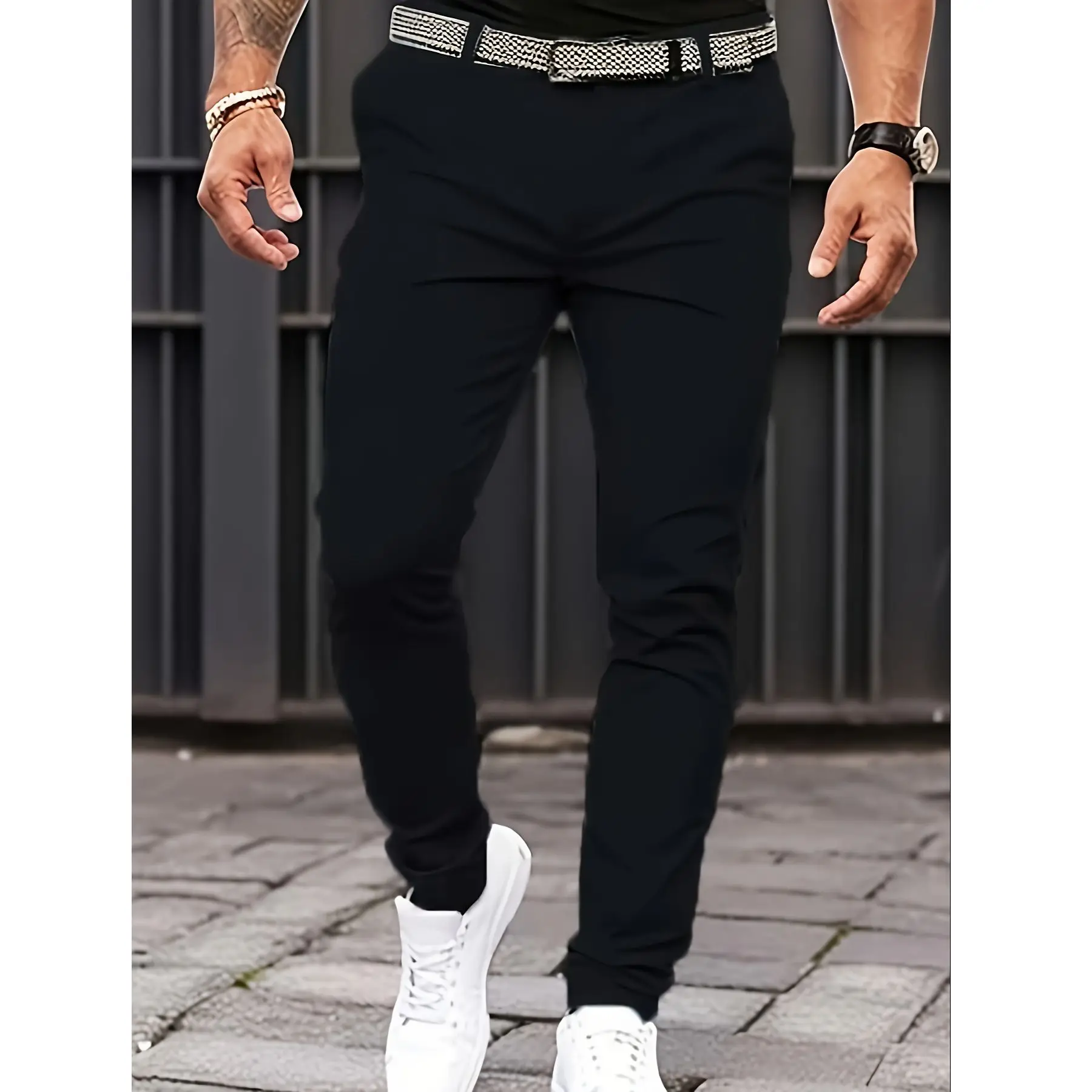 Men's new fashionable and trendy casual slim fit black and white leg binding jeans