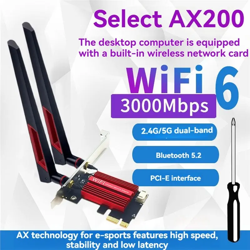 M51K-AX200 Wifi 6 3000Mbps PCI-E BT5.2 Dual Band 2.4G/5Ghz 802.11AX Wireless Network Card Adapter For Gaming For Win 10/11 Deskt