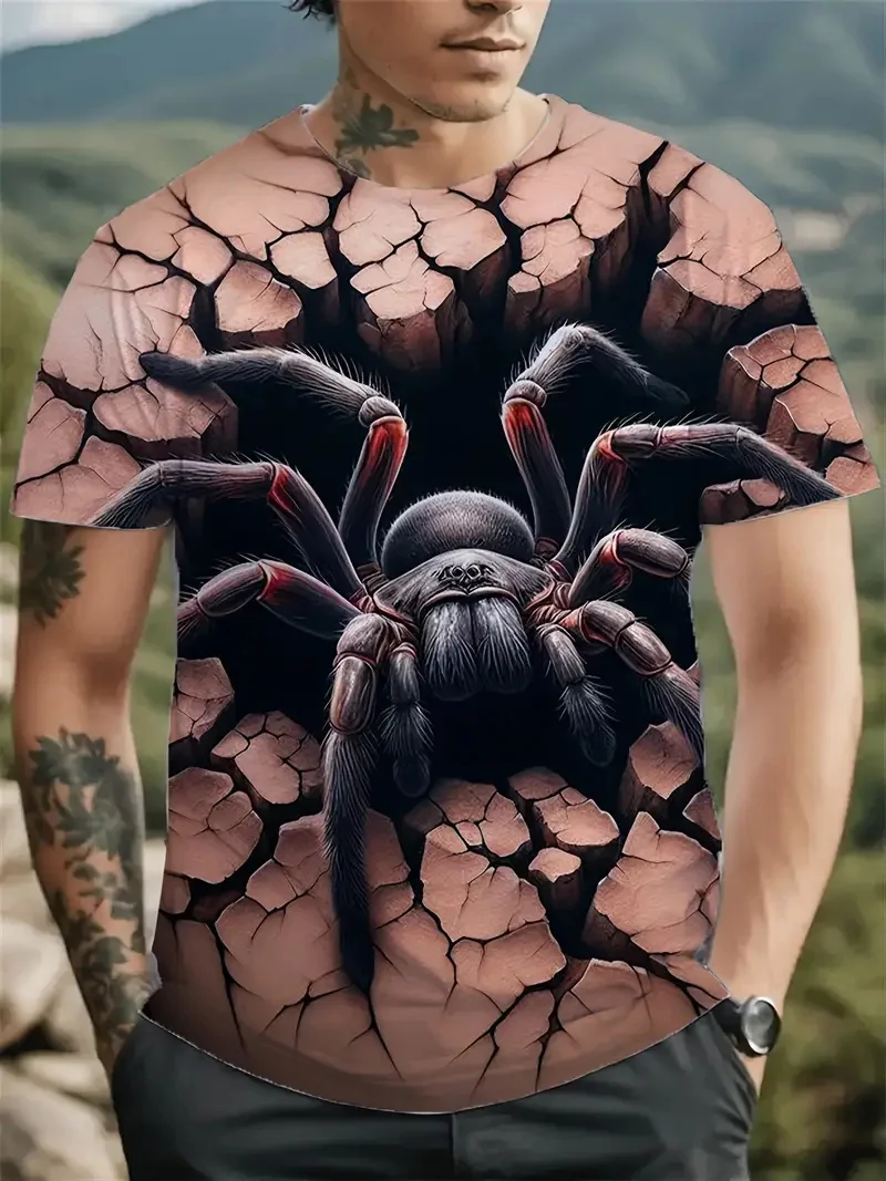 

3D Print Spider Graphic Men's T-Shirt Halloween Elements Short Sleeve Pullover Top Gothic Horror Style Round Neck Unisex Clothes