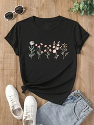 All Kinds Of Beautiful Flowers Print Short Sleeve Loose Sport Woman T-Shirt Cosy Breathable Tops Easy-Care Durable T Shirts
