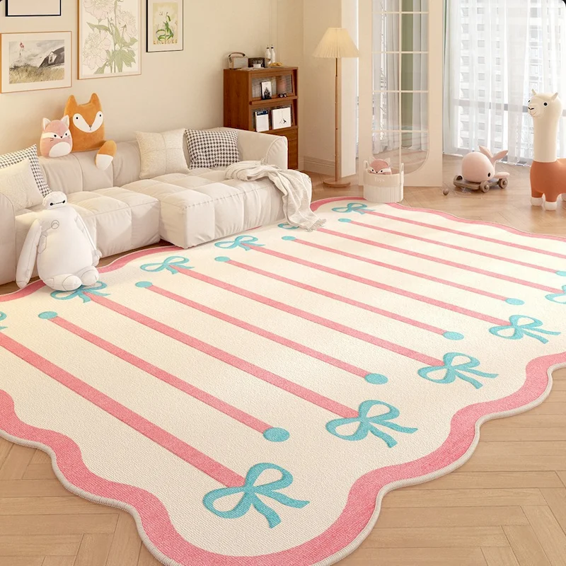 VIKAMA Cute Gingham Bow Print Area Rug Soft Non‑Slip Large Floor Mat Sweet Plaid Bedroom Living Room Playroom Home Decor