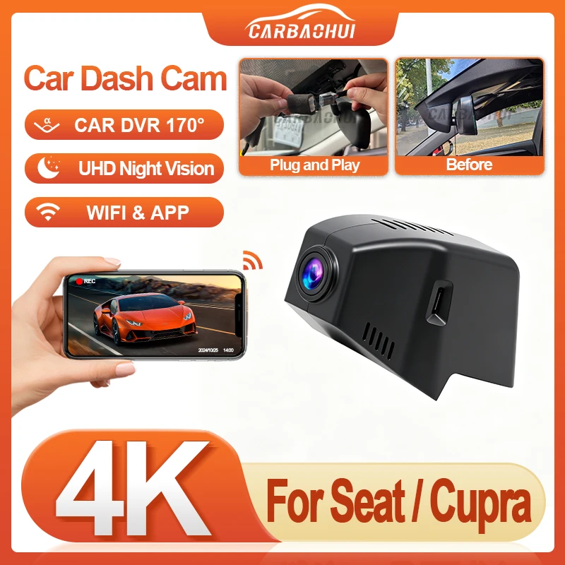 4K Dash Cam for Car Camera Recorder Dashcam WIFI Car Dvr Recording Devices For Seat Tarraco 2019-2025 For Cupra Formentor 21-24