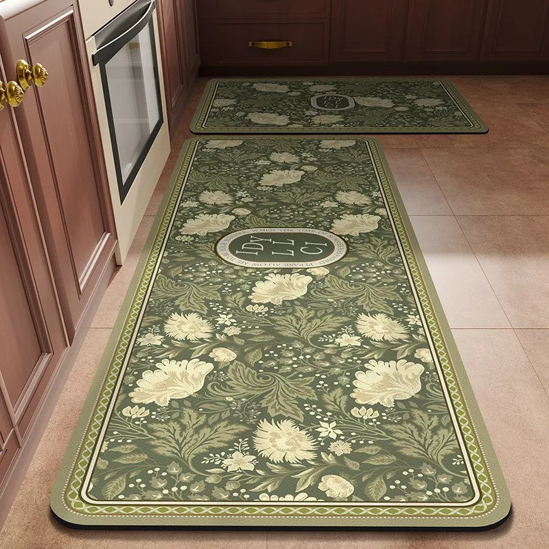 Kitchen Mat Floor Pvc Anti-slip Long Rugs Oil-proof Waterproof Leather Mats Floral Light Luxury Carpet Home Decoration Rug 주방 깔개
