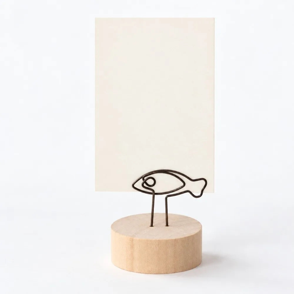 10PCS Wood Round Wood Clip Metal Clip Round Fish Shape Desktop Note Holder Antique Tone Solid Base Vintage Card Clip Home Table