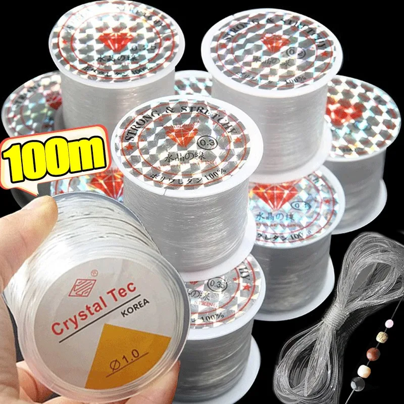 100 м прозрачный эластичный шнур с нитью, эластичная линия с кристаллами для изготовления ювелирных изделий, браслет «сделай сам», ожерелье, аксессуары из бисера