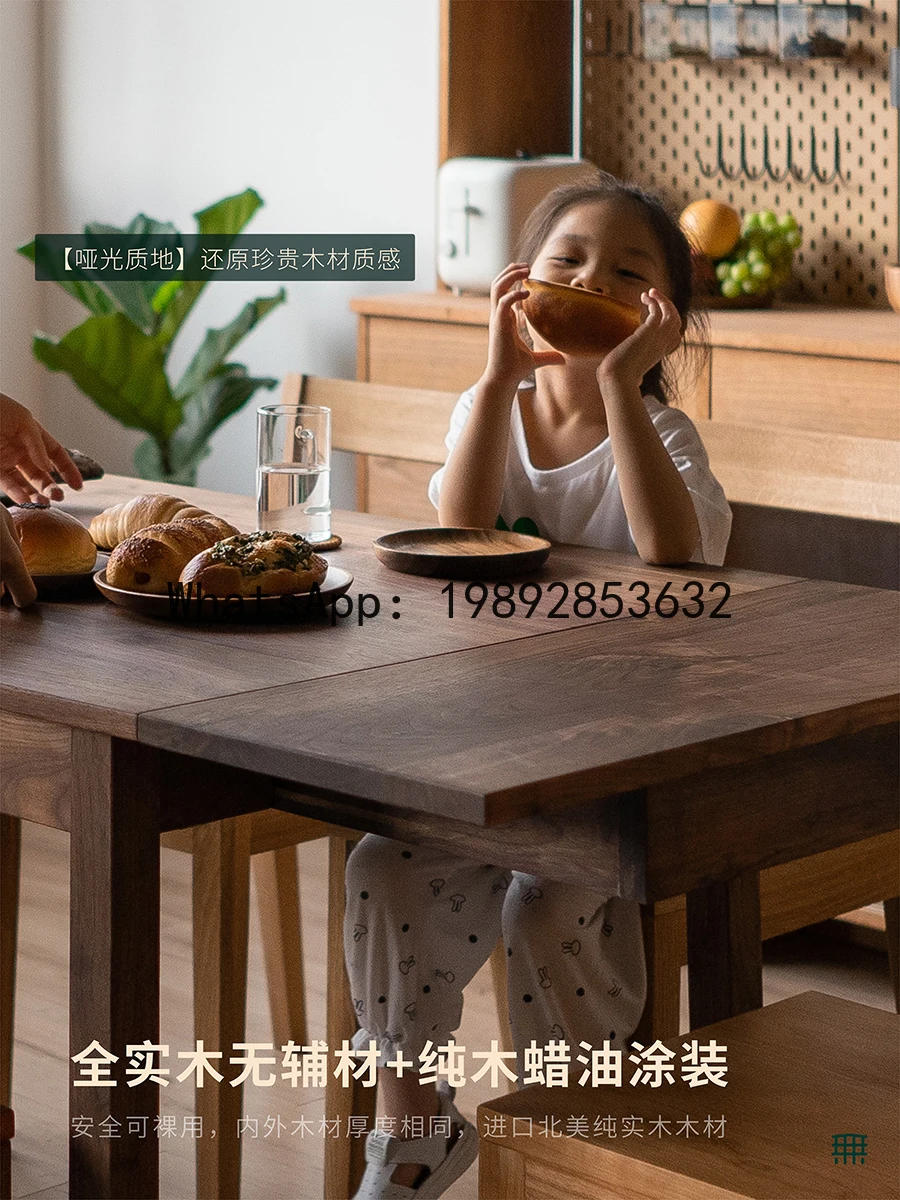 Telescopic Solid Wood Dining Table for Home Use, Small Apartment, Simple Modern Rectangular Invisible Folding Table and Chairs