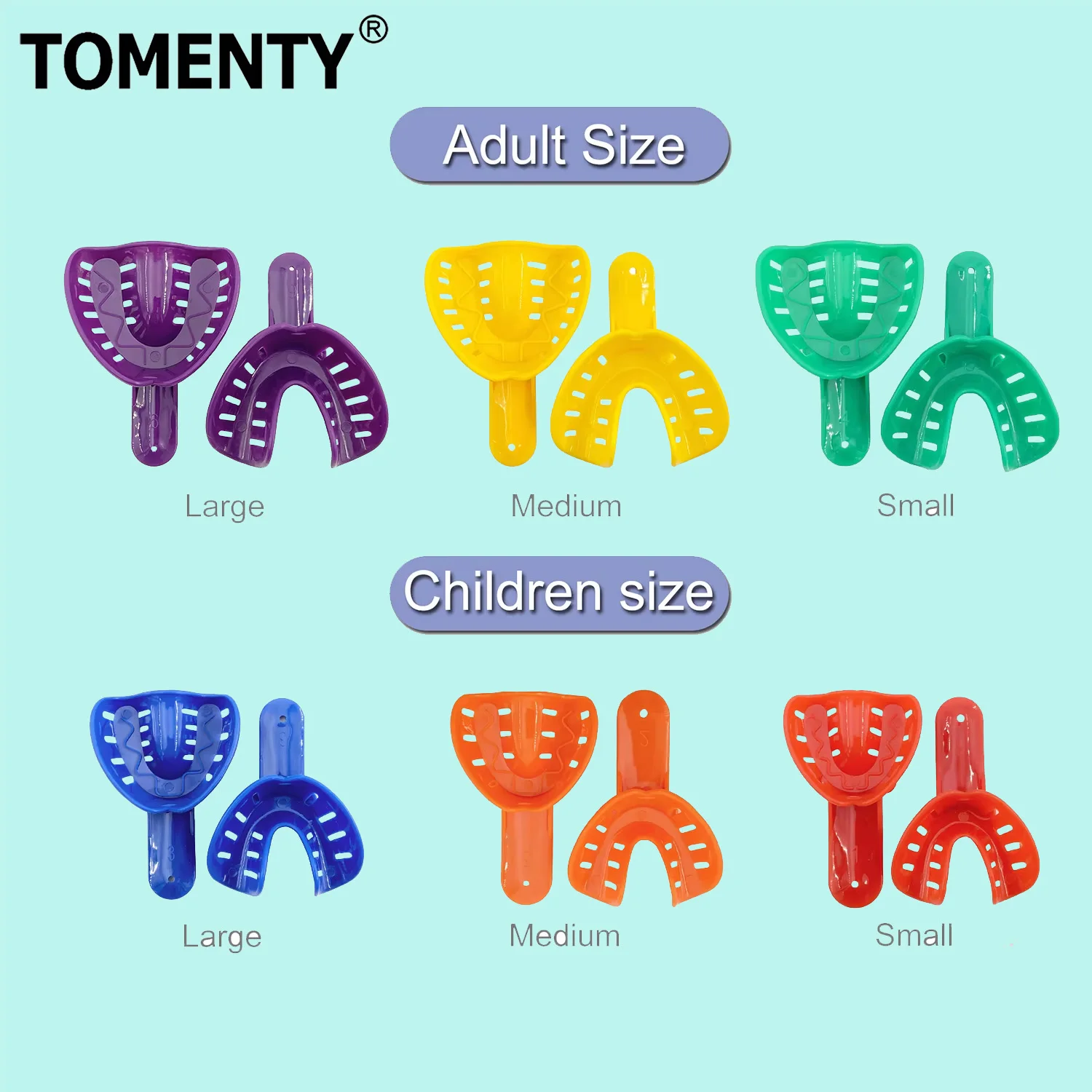 

TOMENTY 12 шт. стоматологические одноразовые пластиковые слепочные лотки для взрослых и детей, центральные материалы, держатель для зубов, инструменты для полости рта