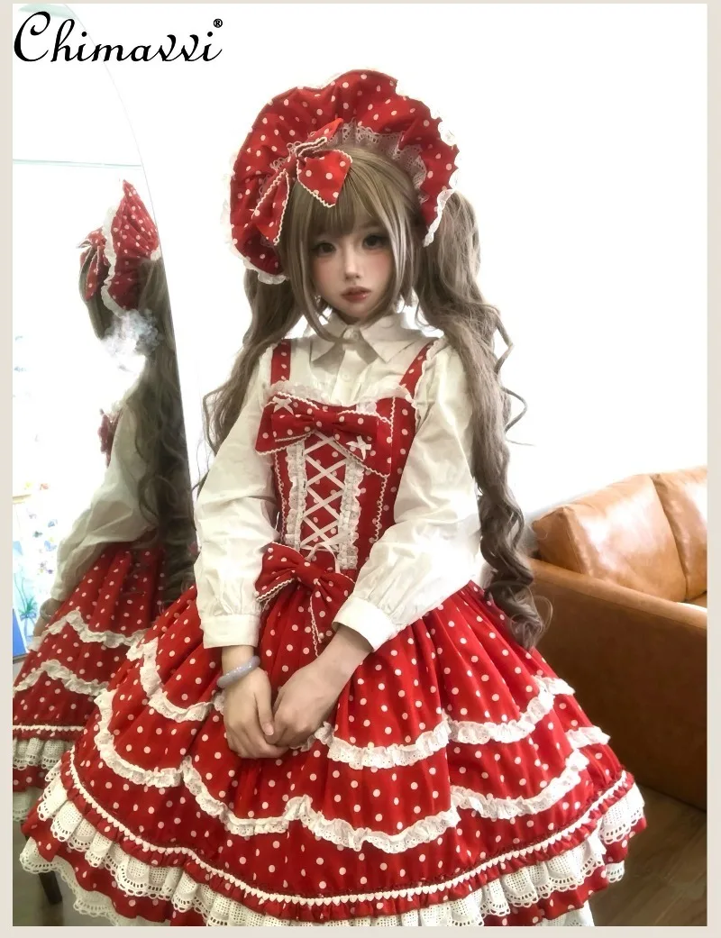 Robe Lolita Vintage à pois, Design Original, Style poupée de fête d'anniversaire, nœud doux, robe princesse JSK pour filles mignonnes pour femmes