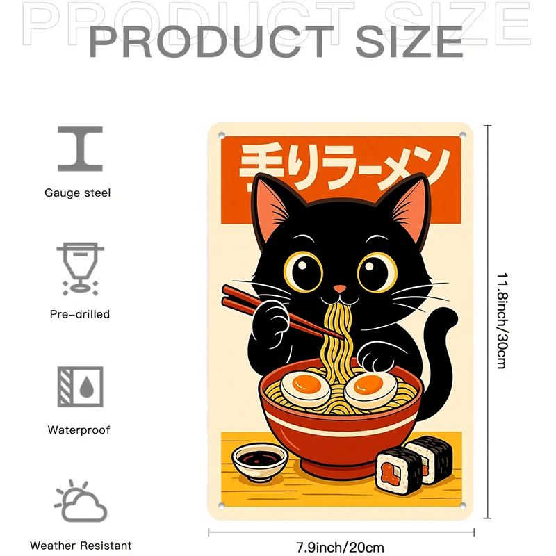 1PC 2D flat Japanese cartoon cat eating Lamian Noodles, iron sheet painting, creative furniture, restaurant wall decoration, cro